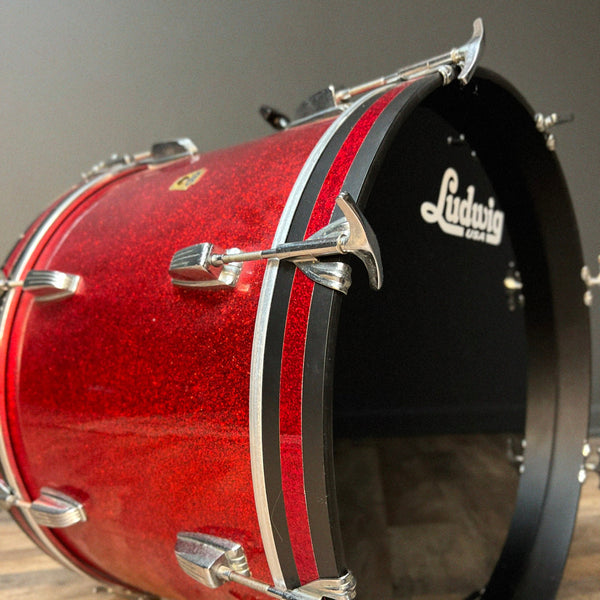 VINTAGE 1960 Ludwig 14x20 Transition Badge Bass Drum in Red Sparkle