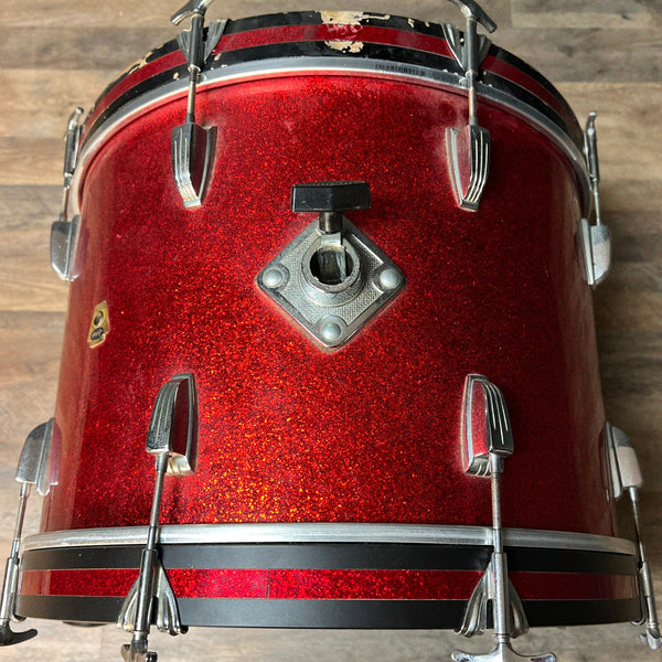 VINTAGE 1960 Ludwig 14x20 Transition Badge Bass Drum in Red Sparkle