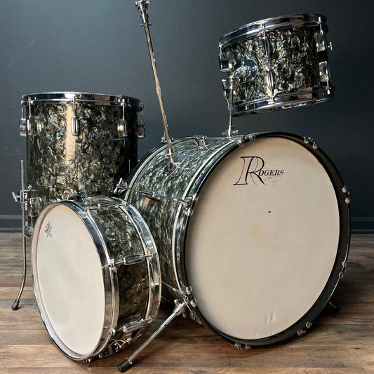 VINTAGE 1960's Rogers Drum Set in Black Diamond Pearl - 14x20, 8x12, 16x14, & 5x14