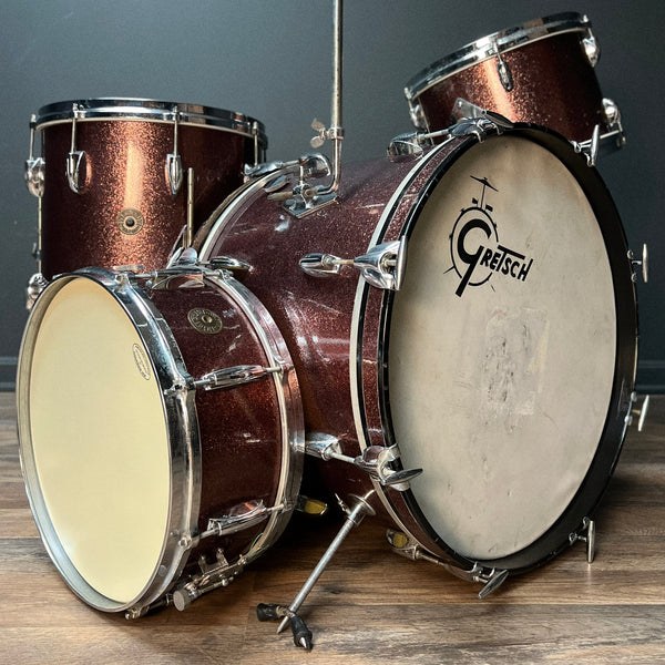 VINTAGE 1960's Gretsch Round Badge "Progressive Jazz" Outfit in Burgundy Sparkle - 14x20, 8x12, 14x14, & 5x14