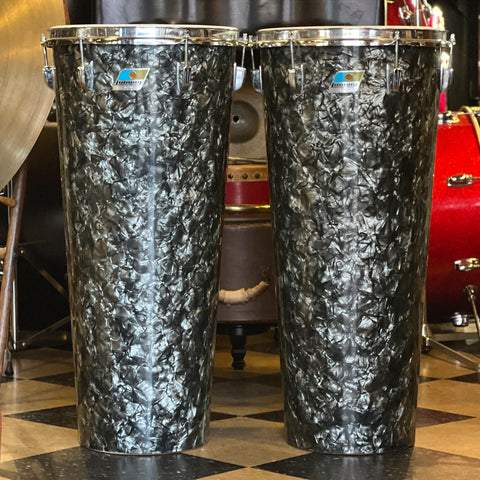 VINTAGE 1970's Ludwig Conga Pair in Black Diamond Pearl (12" Head Diameters)