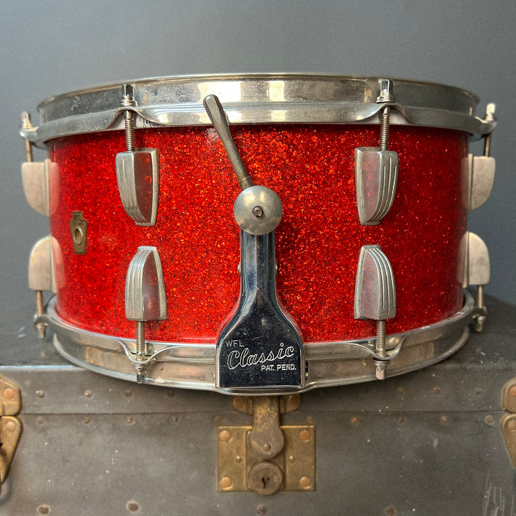VINTAGE 1958 WFL 6.5x14 Super Classic Snare Drum in Red Sparkle