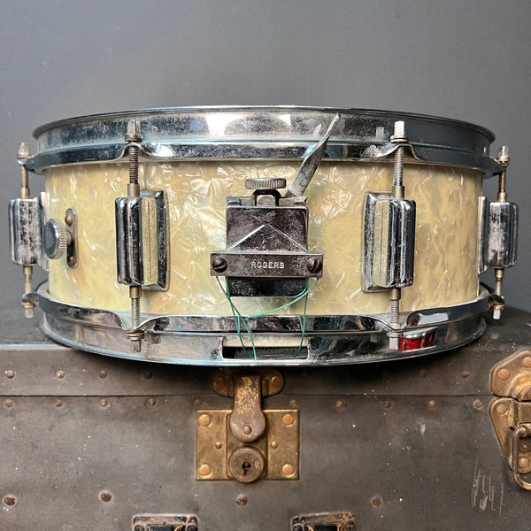 VINTAGE 1960's Rogers 5x14 Tower Snare Drum in White Marine Pearl