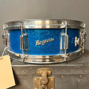 VINTAGE 1960's Rogers 5x14 Powertone Snare Drum in Blue Sparkle