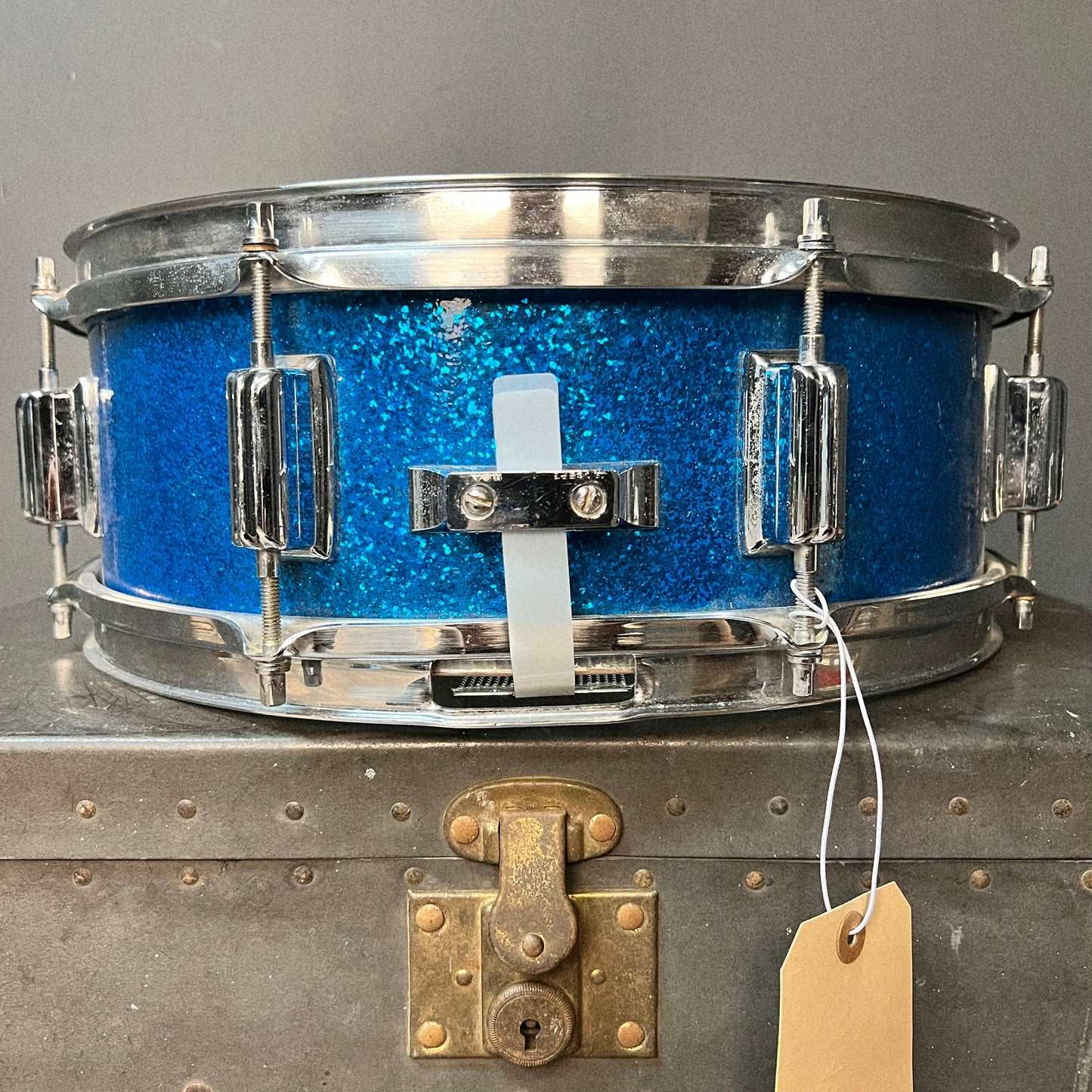 VINTAGE 1960's Rogers 5x14 Powertone Snare Drum in Blue Sparkle