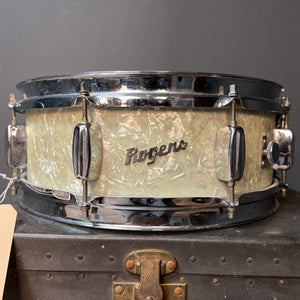 VINTAGE 1960's Rogers 5x14 Tower Snare Drum in White Marine Pearl