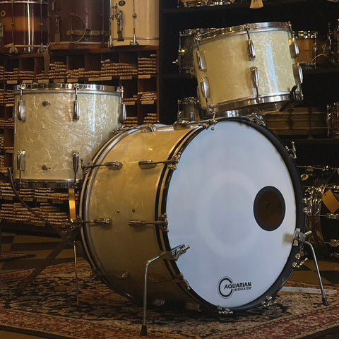 VINTAGE 1940's Slingerland Radio King Drum Set in White Marine Pearl - 14x22, 9x13, 12x14