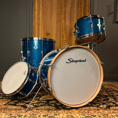 VINTAGE 1970's Slingerland "Stage Band" Outfit in Blue Sparkle - 14x20, 8x12, 14x16 & 5x14