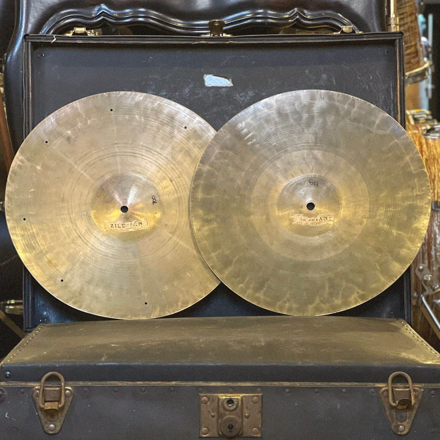 VINTAGE 1953-1956 K. Zildjian Istanbul 14" Old Stamp Type IIIa Hi-Hat Cymbals - 700/936g