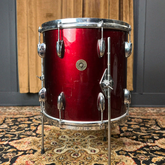 VINTAGE 1960's Gretsch 14x14 Round Badge Floor Tom Rewrapped in Cardinal Red