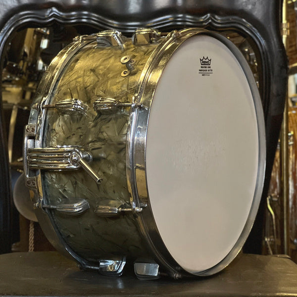VINTAGE 1940's Slingerland 7x14 Radio King Gene Krupa Solid Shell Snare Drum in Black Diamond Pearl