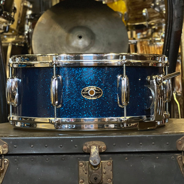 VINTAGE 1950's Slingerland 5x14 Radio King Gene Krupa Solid Shell Snare Drum in Blue Sparkle