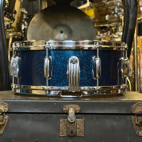 VINTAGE 1950's Slingerland 5x14 Radio King Gene Krupa Solid Shell Snare Drum in Blue Sparkle