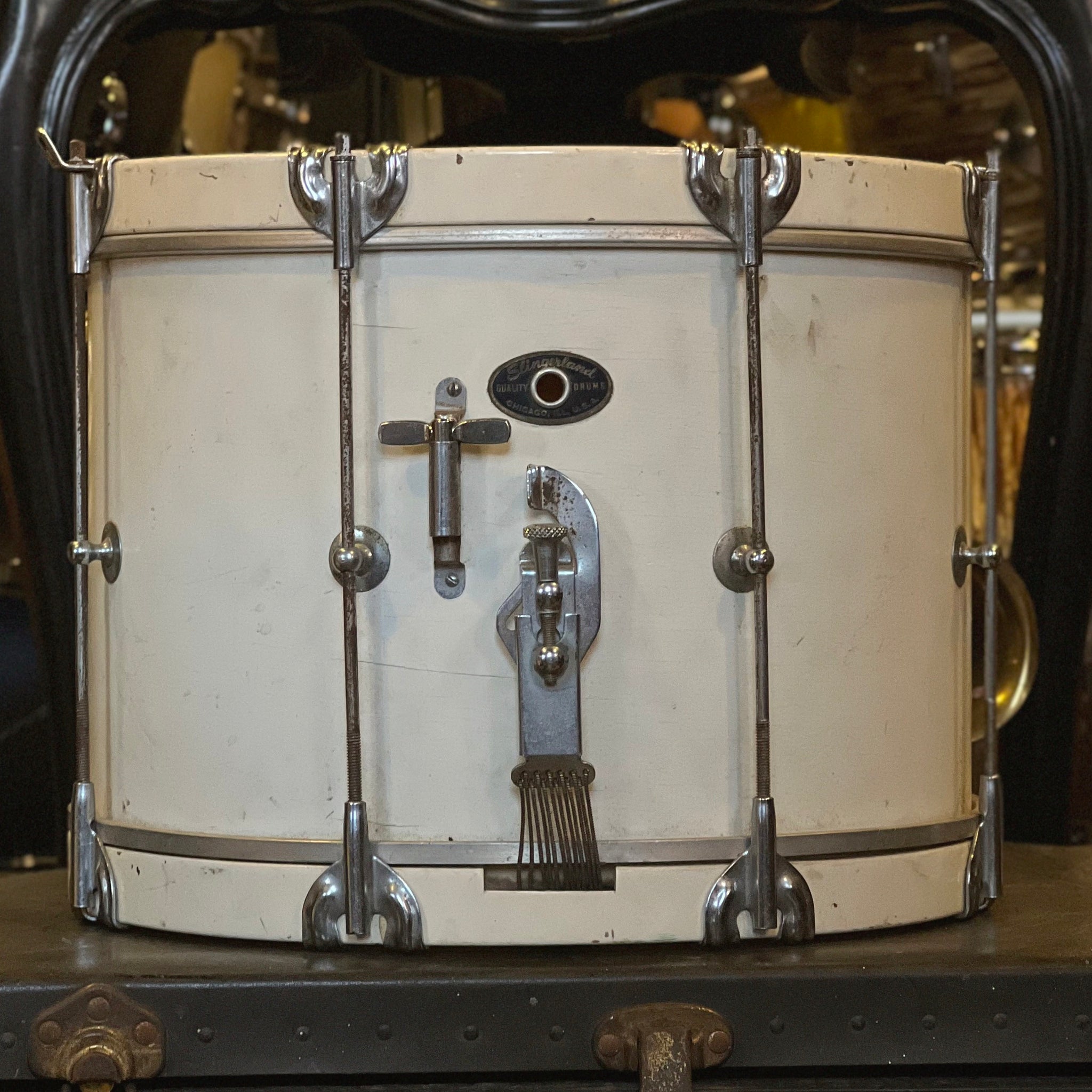 VINTAGE 1960's Slingerland 10x14 Marching Snare Drum in White Lacquer