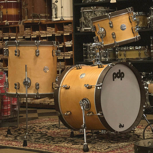 NEW PDP Concept Maple Classic Bop in Satin Natural w/ Walnut Wood Hoops - 14x18, 8x12, 14x14