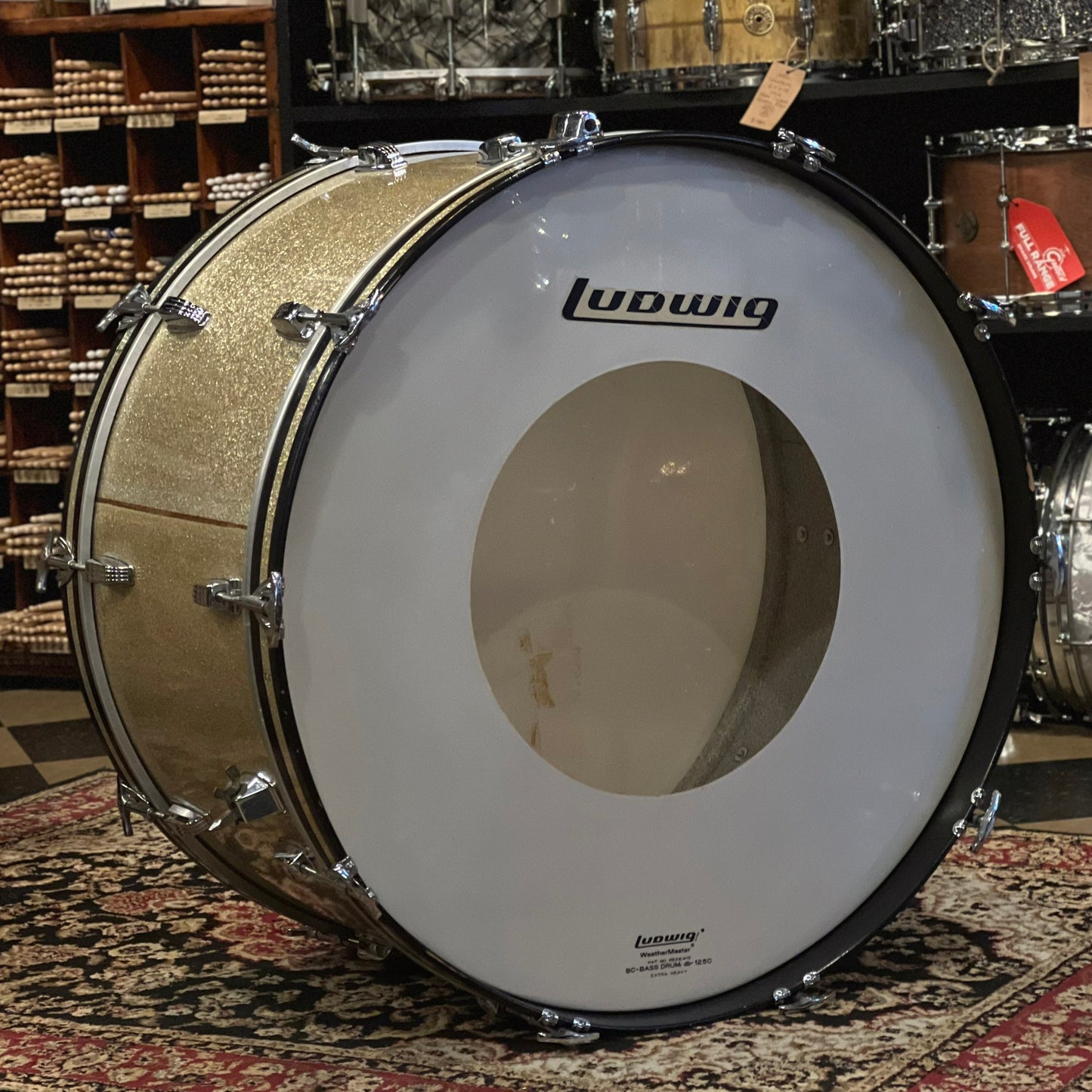 VINTAGE 1970's Ludwig 14x28 Bass Drum in Silver Sparkle