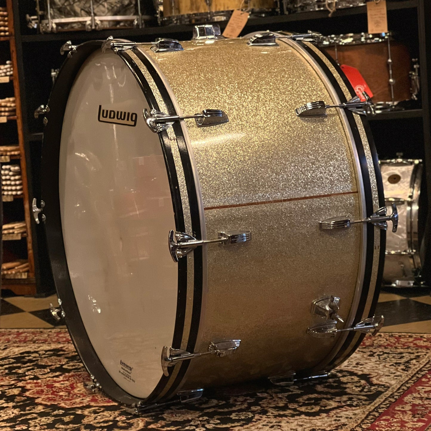 VINTAGE 1970's Ludwig 14x28 Bass Drum in Silver Sparkle