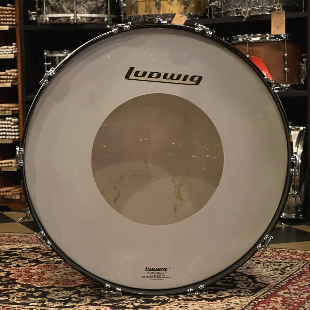 VINTAGE 1970's Ludwig 14x28 Bass Drum in Silver Sparkle Badges Drum Shop