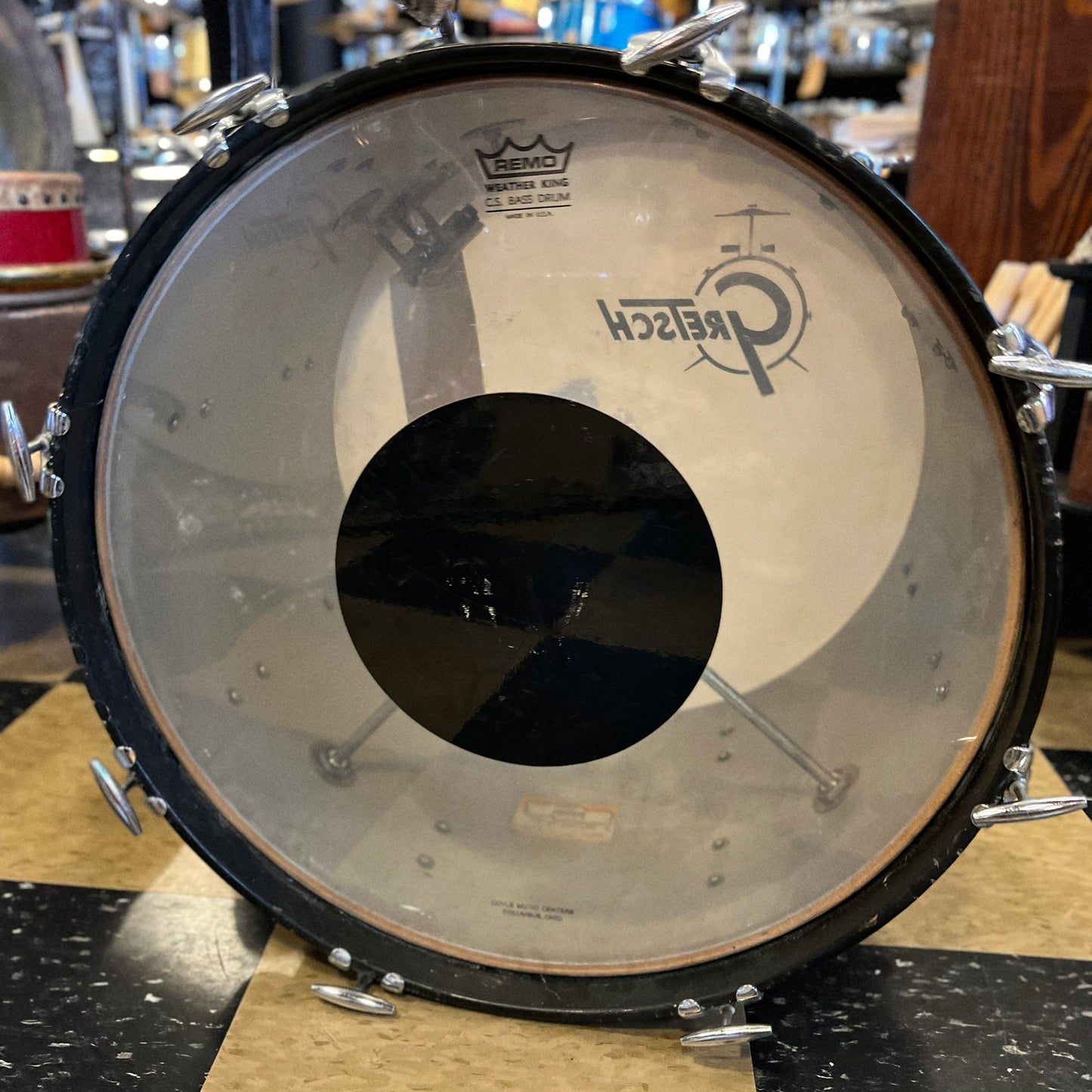 VINTAGE 1960's Gretsch Round Badge Rewrap in Faux Black Leather - 14x20, 8x12, 16x16