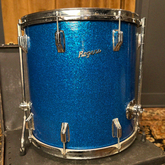VINTAGE 1960's Rogers 16x16 Dayton Era Floor Tom in Blue Sparkle