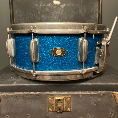 VINTAGE 1953-56 Slingerland 5.5x14 Solid Shell Maple Gene Krupa Radio King Snare Drum in Blue Sparkle